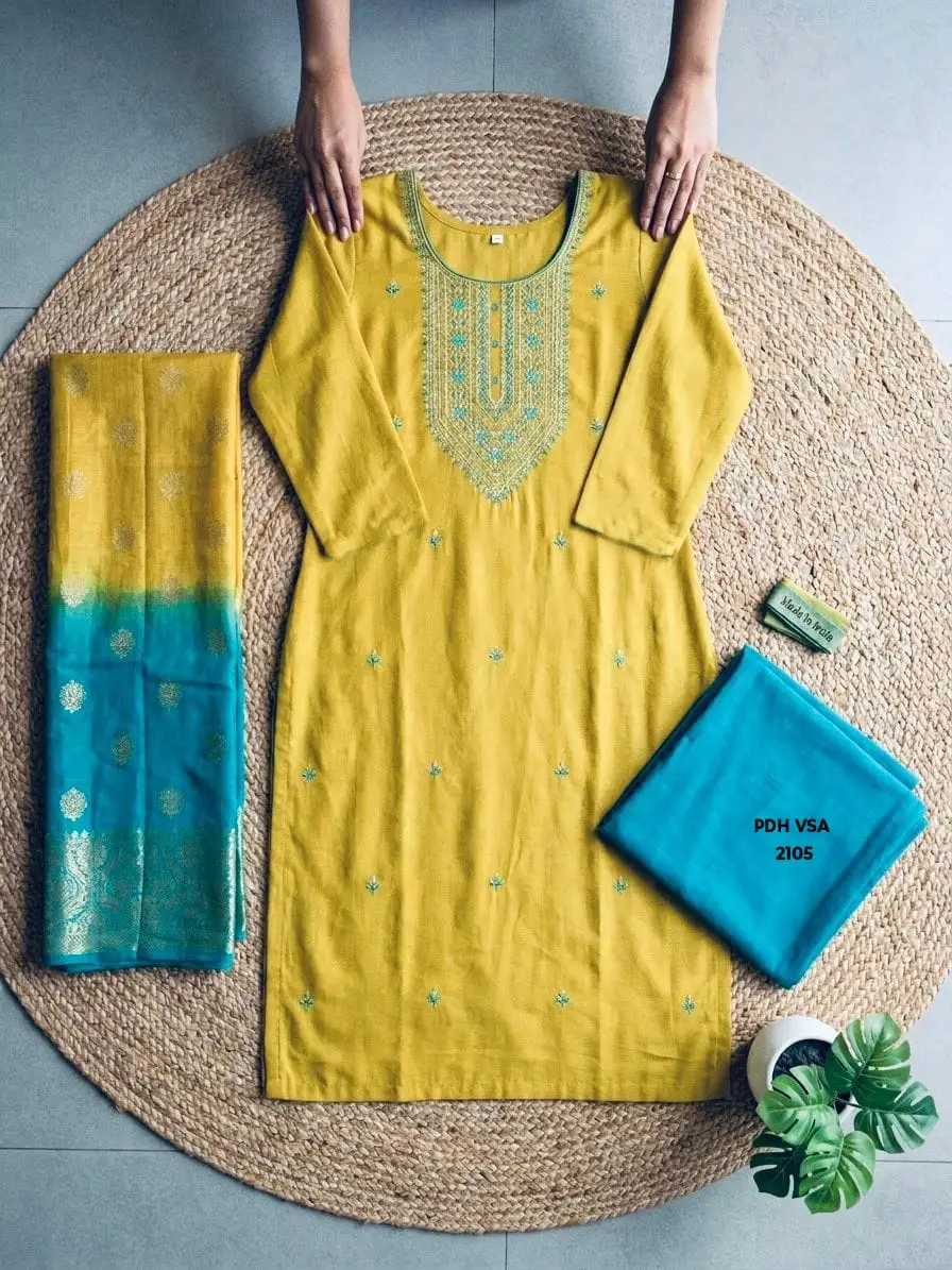 Yellow Straight Cut Kurti Set with Dupatta